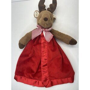 Bearington Baby Red Security Blanket Lovey Christmas Reindeer Satin 18 Inch